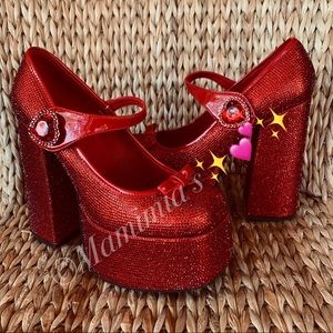 New in Box Dorthy Red Rhinestone Platforms